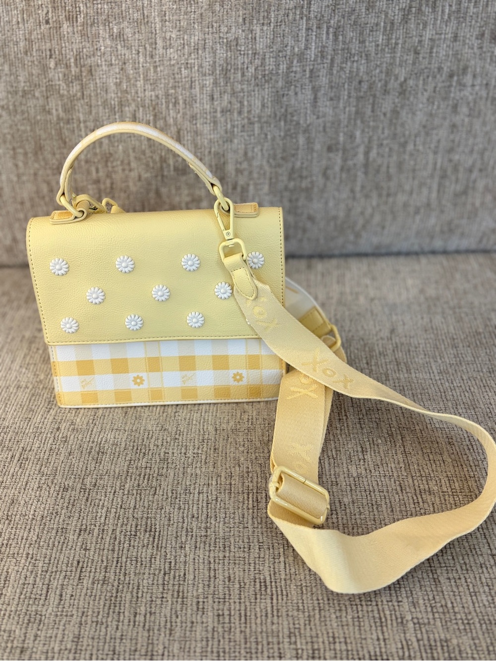 Betsey Johnson Yellow Floral Gingham Top-Handle Crossbody